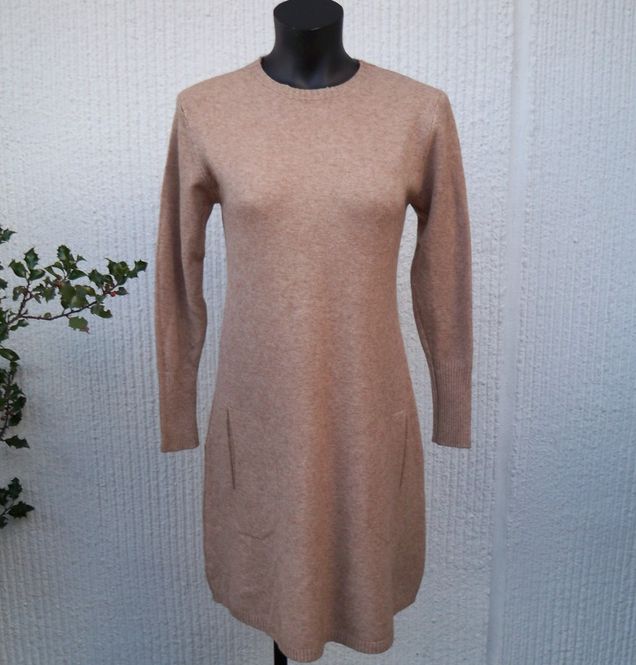 Huvudbild Kamelbrun Stickad Klänning med lång ärm