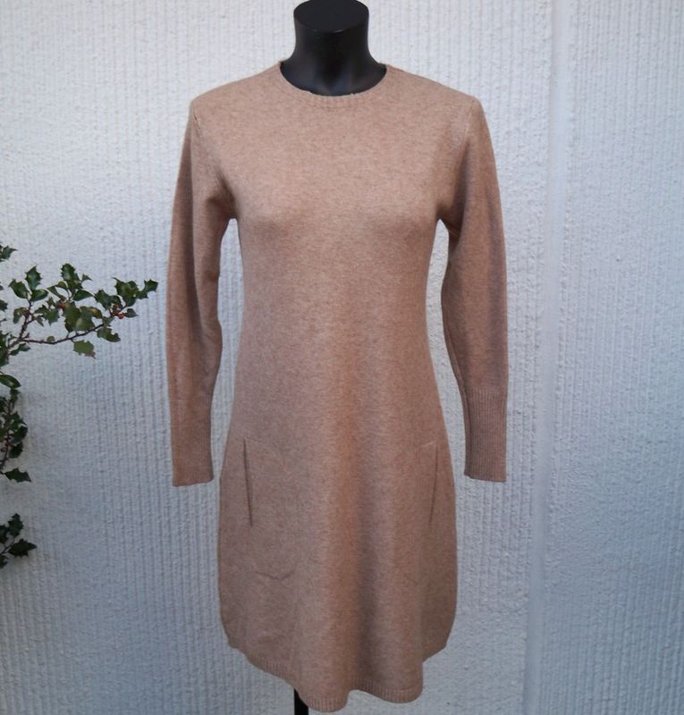 Kamelbrun Stickad Klänning med lång ärm