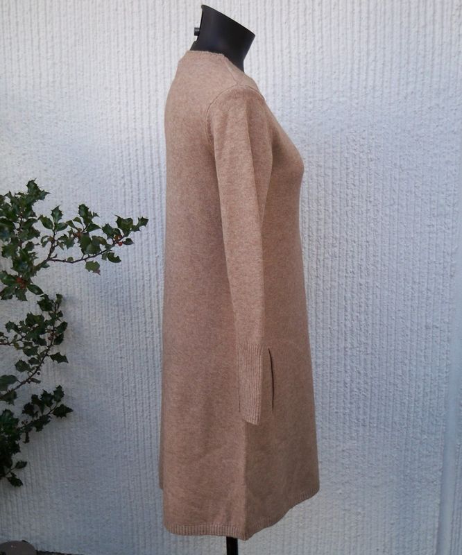 Kamelbrun Stickad Klänning med lång ärm