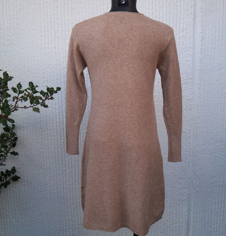 Kamelbrun Stickad Klänning med lång ärm
