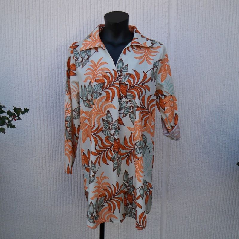 Mönstrad Tunika Beige Mandarin Turkos