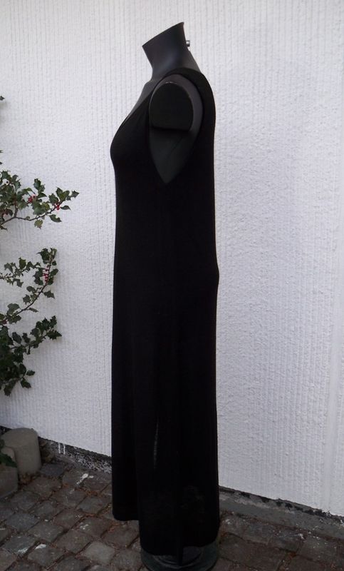 Svart Lång Ärmlös Klänning Finstickad Lin Viskos