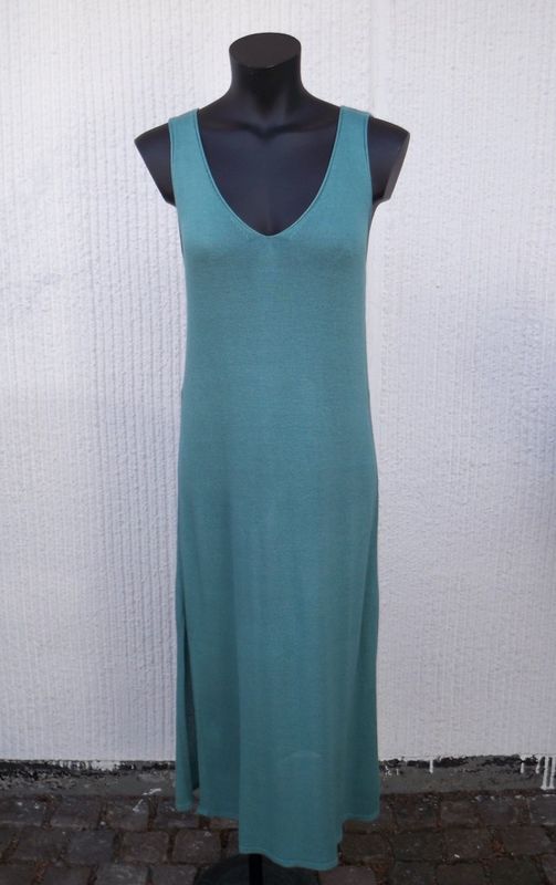 Turkos Lång Ärmlös Klänning Finstickad Lin/viskos