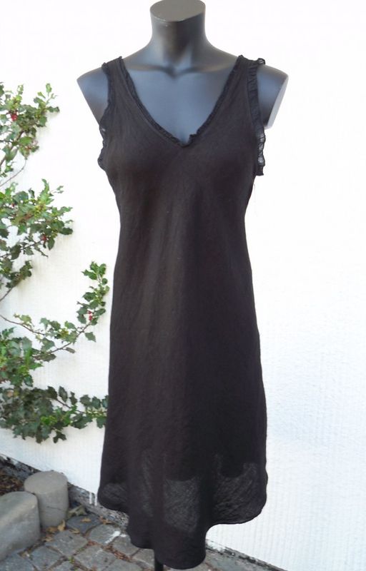 Svart Knälång Ärmlös Linneklänning