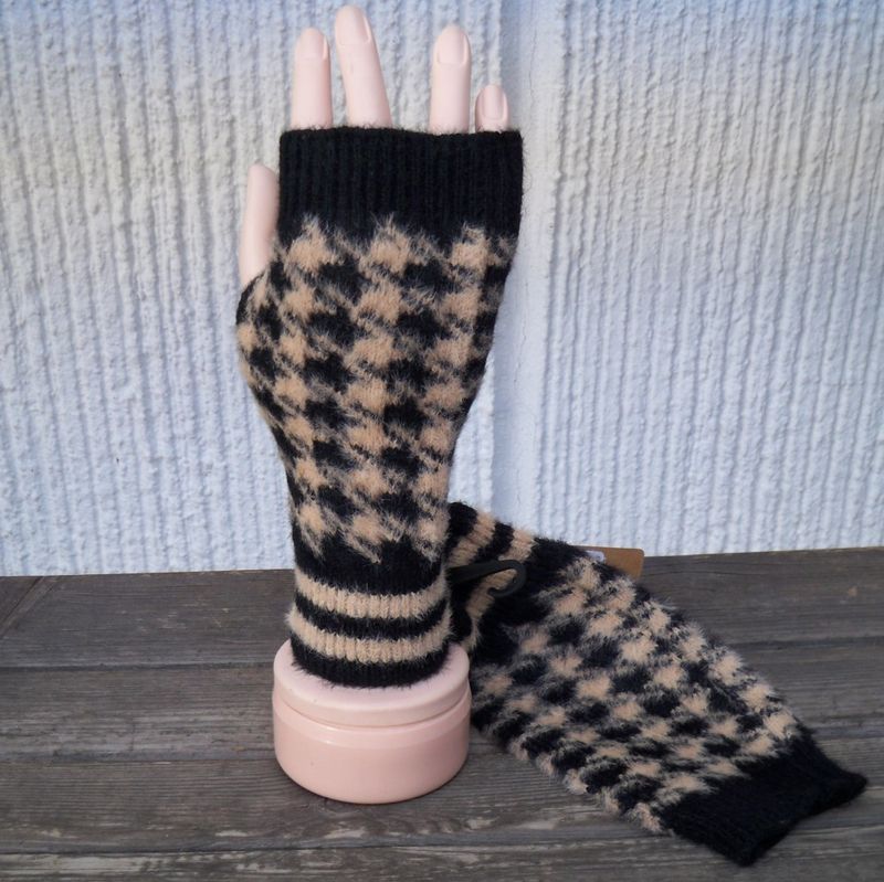 Svarta Kamelbeige Hundtandsmönstrade Torgvantar Handledsvärmare