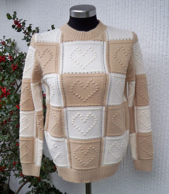 Vit/Beige Stickad Tröja Med rutor och mönster