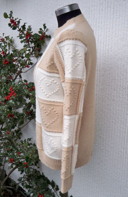 Vit/Beige Stickad Tröja Med rutor och mönster