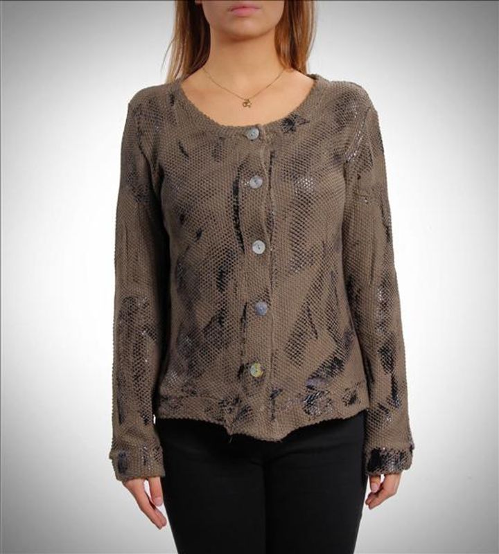 Stickad kort jacka. Ljusbrun