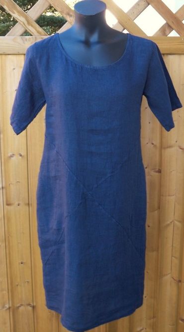 Huvudbild Linneklänning Marinblå Kort Ärm