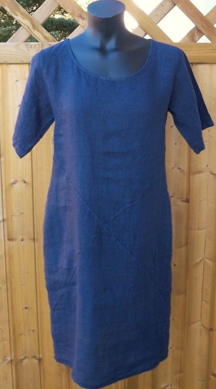 Linneklänning Marinblå Kort Ärm