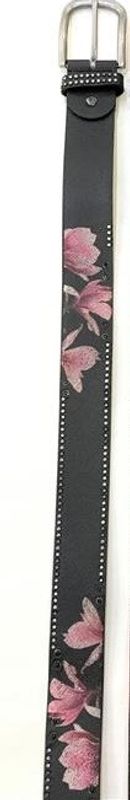 Grått läderbälte med blommor