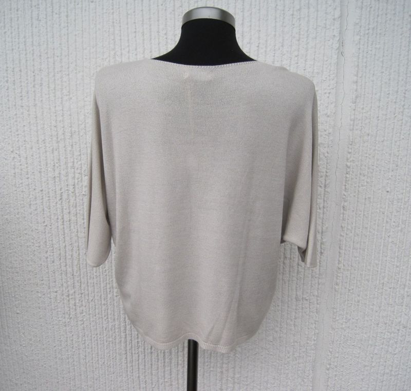 Sandbeige Finstickad Tröja Med Kort Ärm