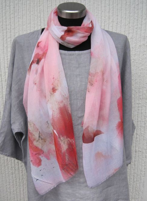 Huvudbild Rosa Mönstrad Tunn Scarf Viskos Silke