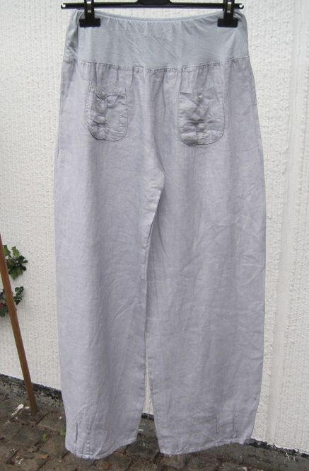 Huvudbild Ljusa Grålila Lätta Linnebyxor Med Vida Ben. Puro ...