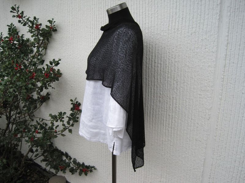 Svart Tunn Glest Stickad Poncho Sjal
