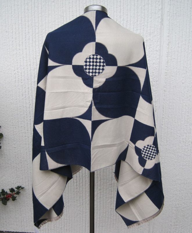 Mörkblå Stormönstrad Sjal Stor Halsduk Ullmix