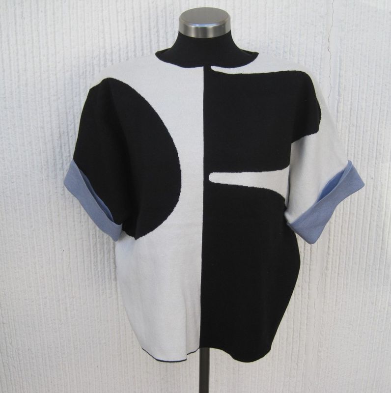 Stickad Tröja Svart Vit Halvlång Ärm