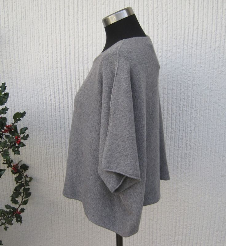 Grå Kort Ponchotröja Med Halvlång Ärm