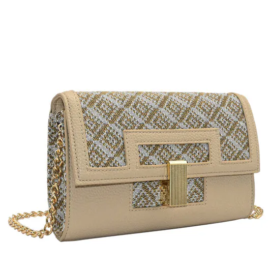 Beige liten mönstrad kuvertväska