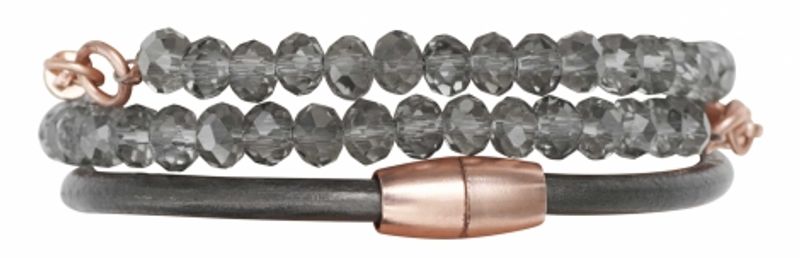 Grått Armband Molly Läder och Pärlor Dansk Smykkekunst