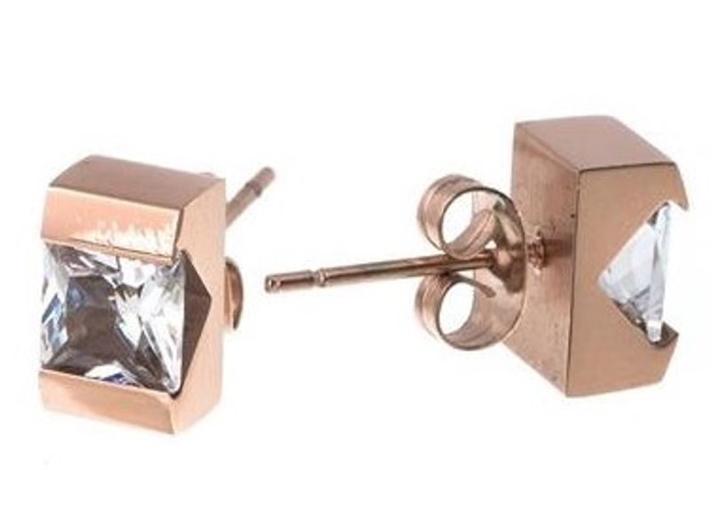 Stålörhängen Rosé med sten. Lotta Design of Sweden